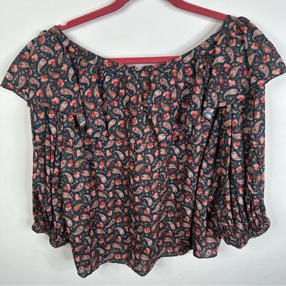 Doen Cielito Ruffle Top in Teal Size M Canterbury Paisley Print Cottagecore NEW - Picture 8 of 11